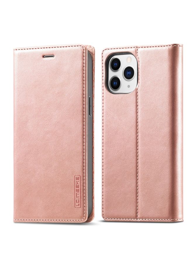 Case Cover For iPhone 13 Pro Max LC.IMEEKE Strong Magnetic PU + Matte TPU Horizontal Flip Leather Case with Holder & Card Slots & Wallet For iPhone 13 Pro Rose Gold