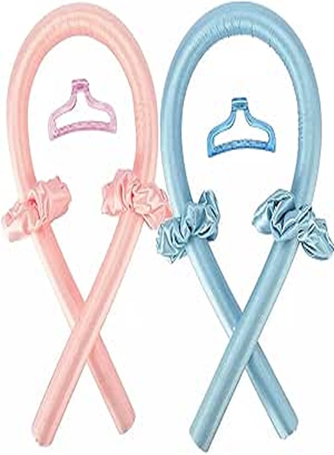 2 Pieces Women Heatless Curling Rod Headband Flexible Hair Curls Ribbon,you can Sleep Overnight,waves silk rod for long medium hair{blue+pink}