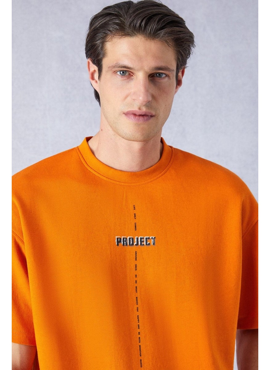 Project Men's Printed Detail Oversize Fit Cotton Knitted Crew Neck Knitted Orange T-Shirt - pzsku/Z2DCF230C6A8202BA84FBZ/45/_/1741624466/385f0906-077d-4686-965f-6622a8336357