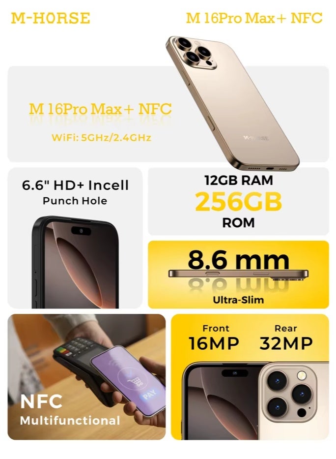 M-HORSE M16 Pro Max+ NFC 6.8-inch HD 12GB RAM 256GB ROM 4G LTE Dual SIM NFC - Image 2