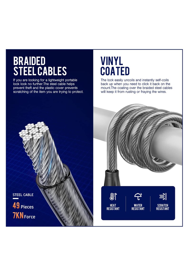 SYOSI - Scooter Lock Cable, Fit for Xiaomi Mijia M365 ES Series, Bicycle Combination Locks Coiled Chain Lock Basic Self Coiling Core Steel Wire 4 ft Long 1/3 inch Fit for M365/ES1/ES2/ES3/ES4 - Image 1
