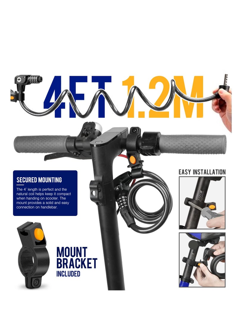 SYOSI - Scooter Lock Cable, Fit for Xiaomi Mijia M365 ES Series, Bicycle Combination Locks Coiled Chain Lock Basic Self Coiling Core Steel Wire 4 ft Long 1/3 inch Fit for M365/ES1/ES2/ES3/ES4 - Image 1