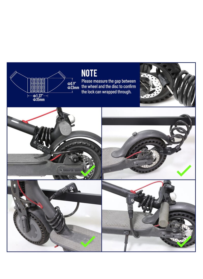SYOSI - Scooter Lock Cable, Fit for Xiaomi Mijia M365 ES Series, Bicycle Combination Locks Coiled Chain Lock Basic Self Coiling Core Steel Wire 4 ft Long 1/3 inch Fit for M365/ES1/ES2/ES3/ES4 - Image 1