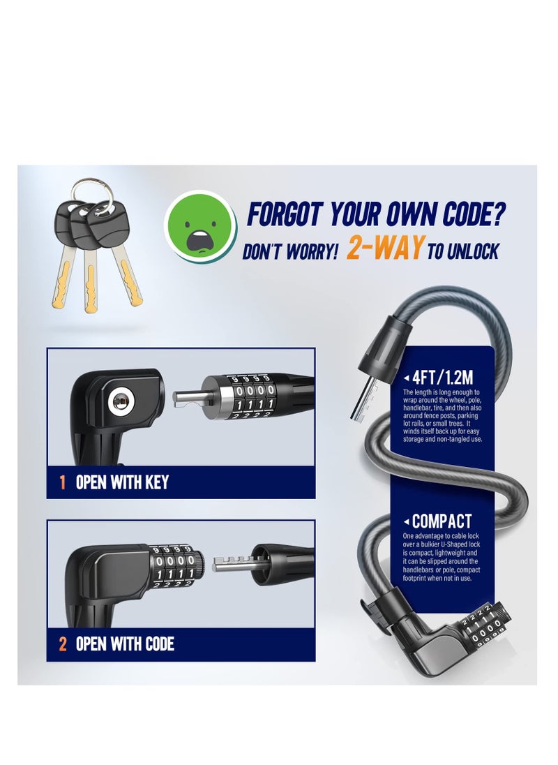 SYOSI - Scooter Lock Cable, Fit for Xiaomi Mijia M365 ES Series, Bicycle Combination Locks Coiled Chain Lock Basic Self Coiling Core Steel Wire 4 ft Long 1/3 inch Fit for M365/ES1/ES2/ES3/ES4 - Image 1