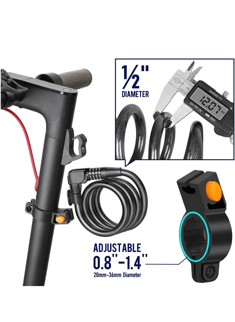 SYOSI - Scooter Lock Cable, Fit for Xiaomi Mijia M365 ES Series, Bicycle Combination Locks Coiled Chain Lock Basic Self Coiling Core Steel Wire 4 ft Long 1/3 inch Fit for M365/ES1/ES2/ES3/ES4 - Image 1
