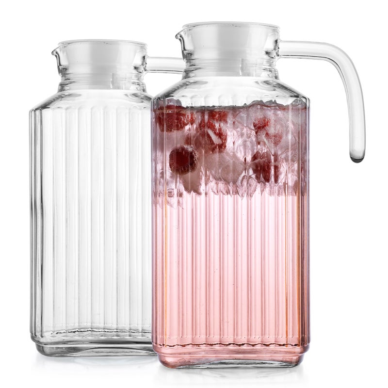 Home Essentials & Beyond Fridge Pitcher Set of 2â€“ 60 OZ. Glass Water Pitcher with Lid By Home Essentials & Beyond Practical and Easy to use. Great for Lemonade, Iced Tea, Milk, Cocktails and more Beverages. - Image 3
