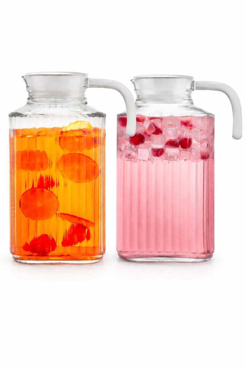Home Essentials & Beyond Fridge Pitcher Set of 2â€“ 60 OZ. Glass Water Pitcher with Lid By Home Essentials & Beyond Practical and Easy to use. Great for Lemonade, Iced Tea, Milk, Cocktails and more Beverages. - Image 1