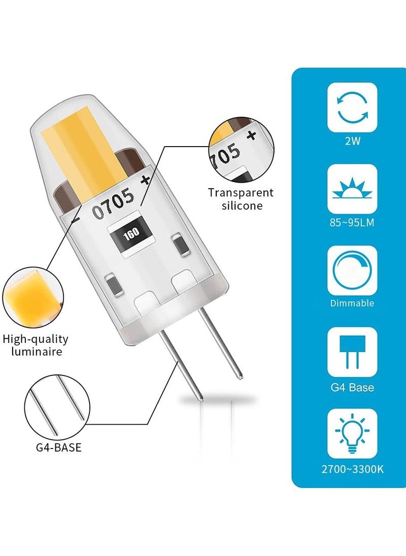 G4 Led Bulb Dimmable Warm White 2W, G4 Led Light Bulb, Dimmable Led Light Bulb, 20W Halogen Light Bulb, No Flicker, 12V, 85-95LM, 5 Packs