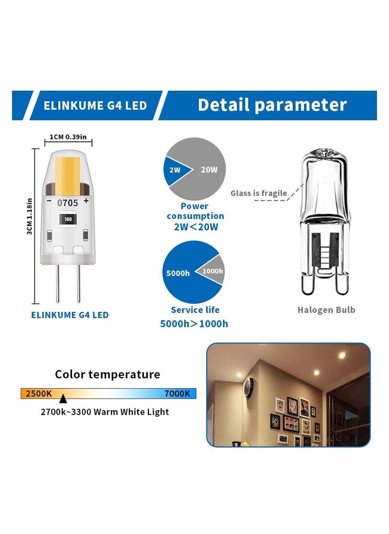 G4 Led Bulb Dimmable Warm White 2W, G4 Led Light Bulb, Dimmable Led Light Bulb, 20W Halogen Light Bulb, No Flicker, 12V, 85-95LM, 5 Packs