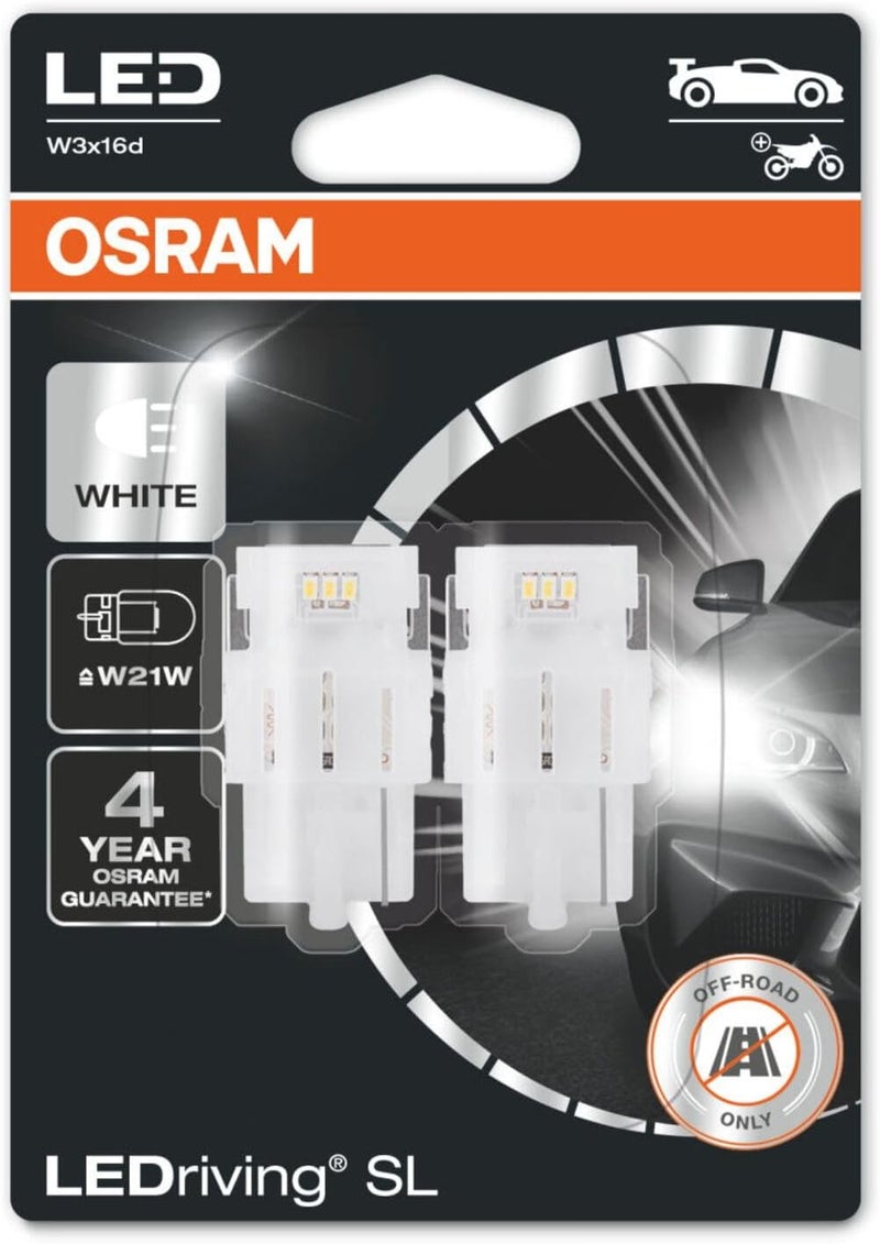 أوسرام OSRAM LEDriving SL، ≜ W21W، أبيض 6000K، أضواء إشارة LED، للاستخدام على الطرق الوعرة فقط، غير معتمد ECE، عبوة بلاستيكية مزدوجة - Image 1