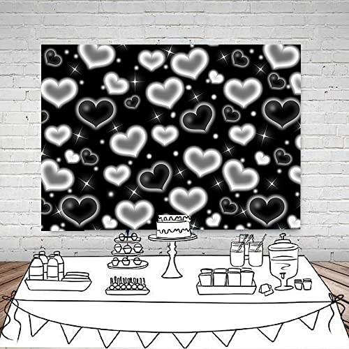 LYCGS 7x5ft Black Heart Backdrop 90s Backdrops for Photoshoot Valentines Decor Banner Birthday Props X-14 - Image 5