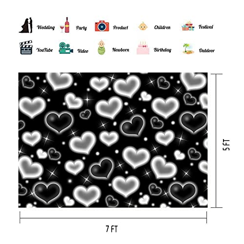 LYCGS 7x5ft Black Heart Backdrop 90s Backdrops for Photoshoot Valentines Decor Banner Birthday Props X-14 - Image 4