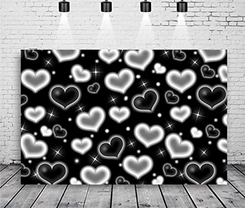 LYCGS 7x5ft Black Heart Backdrop 90s Backdrops for Photoshoot Valentines Decor Banner Birthday Props X-14 - Image 3