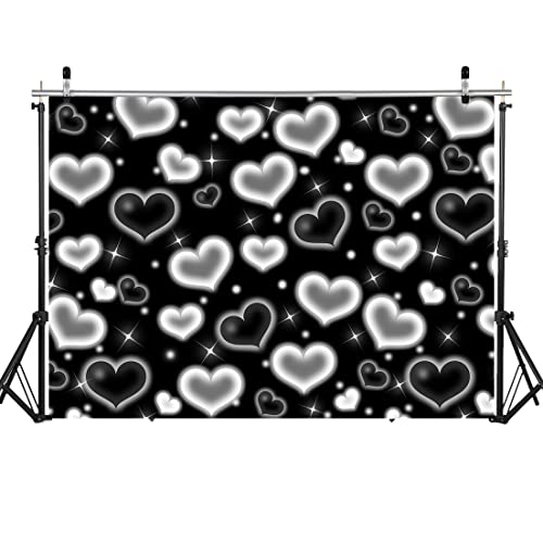 LYCGS 7x5ft Black Heart Backdrop 90s Backdrops for Photoshoot Valentines Decor Banner Birthday Props X-14 - Image 2