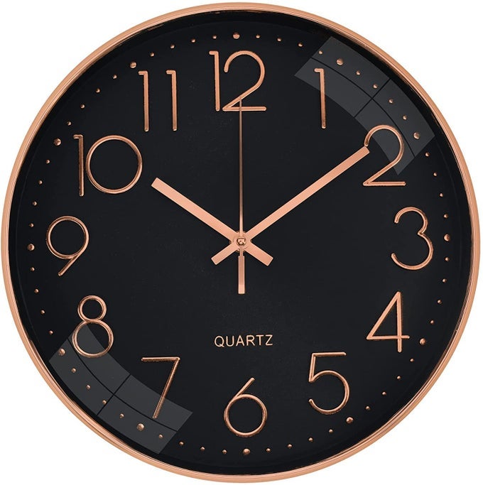 WALL CLOCK FOR HOME 125 SILENT QUARTZ DECORATIVE WALL CLOCK NONTICKING CLASSIC DIGITAL CLOCK BATTERY OPERATED ROUND EASY TO READ ROOMHOMEKITCHENBEDROOMOFFICESCHOOL BLACK ROSE GOLD