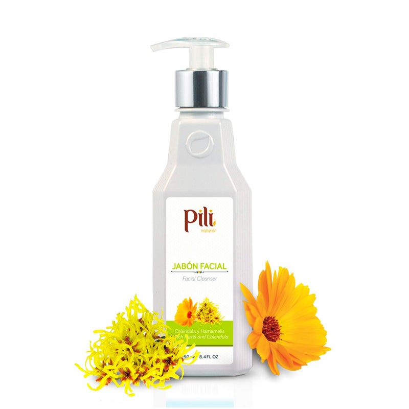 Pili Facial Cleanser with Witch Hazel and Calendula cleans and exfoliates with controlled pH