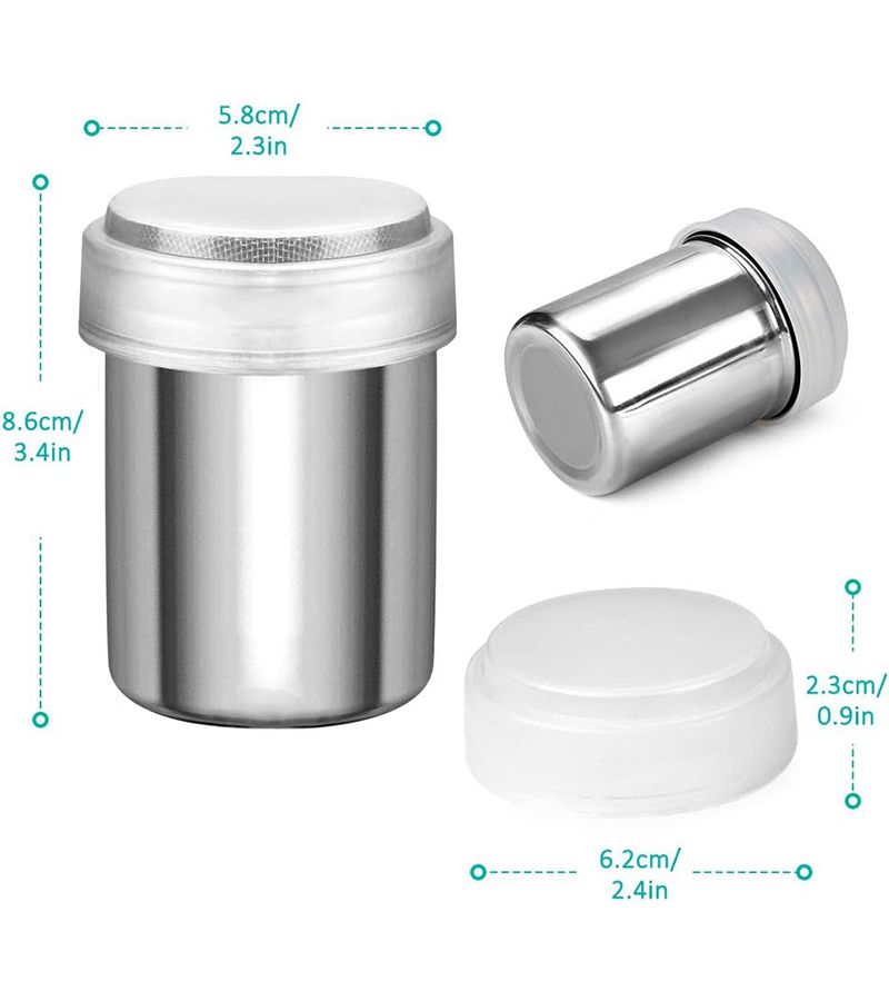 4Pcs 200ml 6.76oz Stainless Steel Powdered Sugar Shaker Duster Fine Mesh Dredge For Flour Cinnamon Cocoa Coffee Bar Seasoning - Image 2