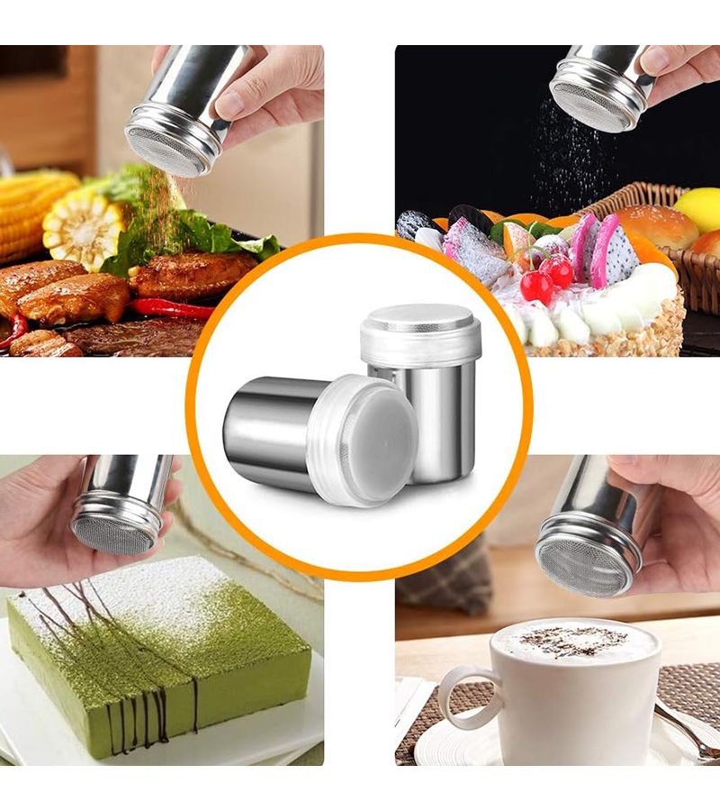 4Pcs 200ml 6.76oz Stainless Steel Powdered Sugar Shaker Duster Fine Mesh Dredge For Flour Cinnamon Cocoa Coffee Bar Seasoning - Image 4