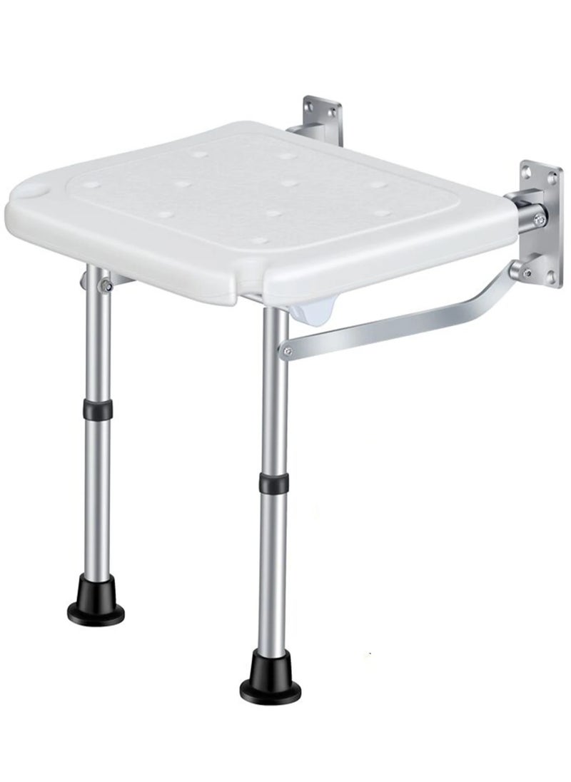 Generic - Folding Shower Bench Flip-up Screw-in Bath Seat Wall Mounted Bathroom Chair Stool with Non-Slip Feet Drainage Holes Shower Head Slot for Elderly Seniors Disabled 400lb Capacity - Image 1