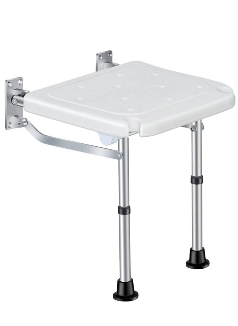 Generic - Folding Shower Bench Flip-up Screw-in Bath Seat Wall Mounted Bathroom Chair Stool with Non-Slip Feet Drainage Holes Shower Head Slot for Elderly Seniors Disabled 400lb Capacity - Image 1