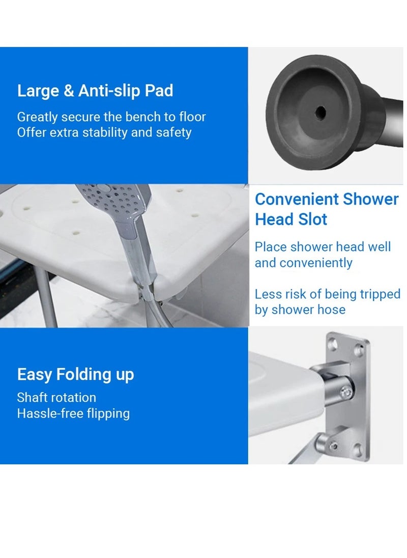 Generic - Folding Shower Bench Flip-up Screw-in Bath Seat Wall Mounted Bathroom Chair Stool with Non-Slip Feet Drainage Holes Shower Head Slot for Elderly Seniors Disabled 400lb Capacity - Image 1