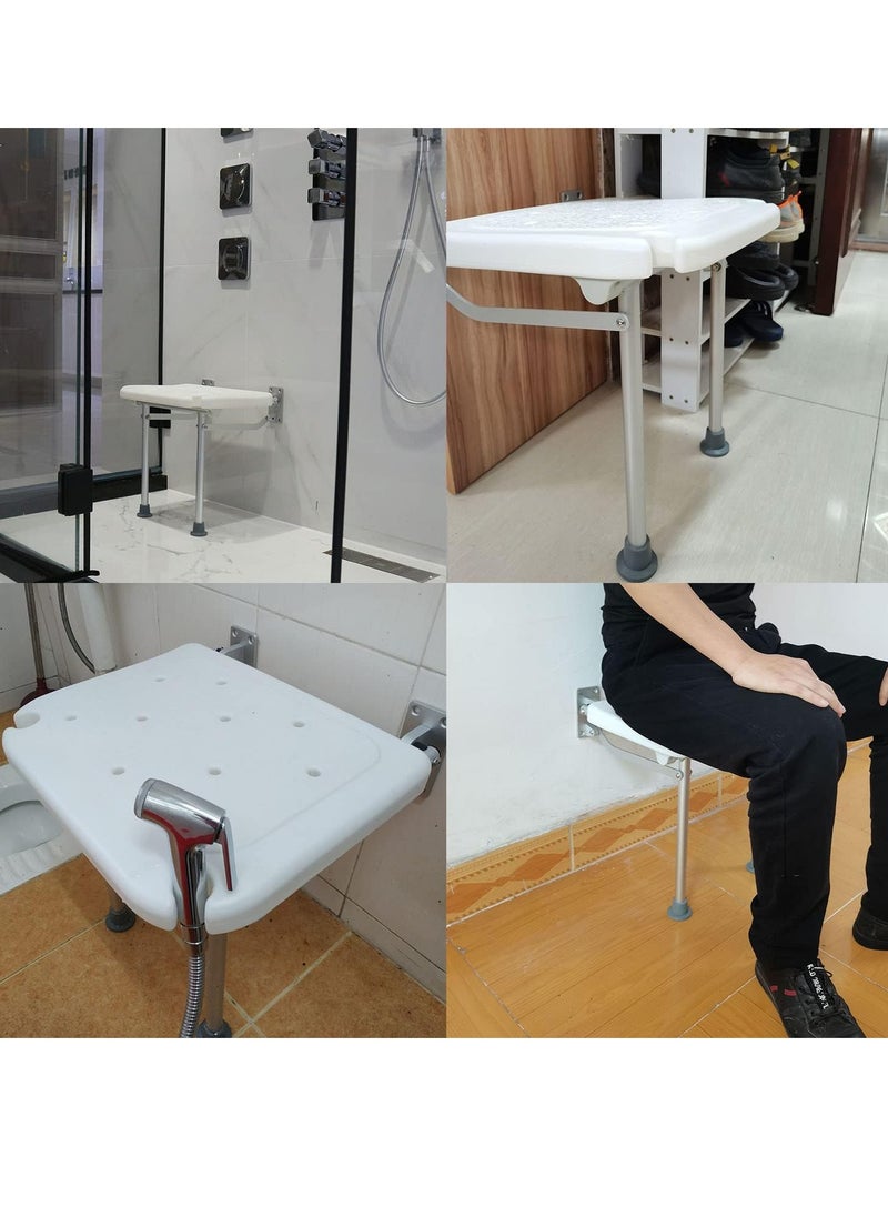 Generic - Folding Shower Bench Flip-up Screw-in Bath Seat Wall Mounted Bathroom Chair Stool with Non-Slip Feet Drainage Holes Shower Head Slot for Elderly Seniors Disabled 400lb Capacity - Image 1