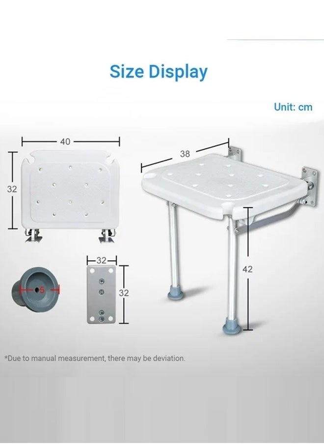 Generic - Folding Shower Bench Flip-up Screw-in Bath Seat Wall Mounted Bathroom Chair Stool with Non-Slip Feet Drainage Holes Shower Head Slot for Elderly Seniors Disabled 400lb Capacity - Image 1