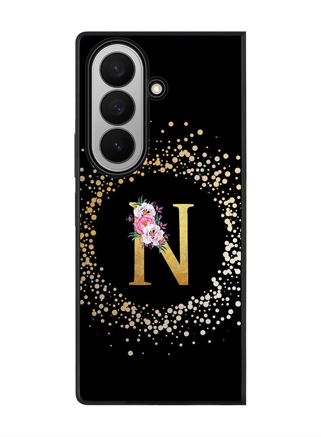 Stylizedd For Samsung Galaxy Z Fold7 Case,Slim fit Camera Protection, Shockproof Thin Phone cover  - Custom Monogram Floral - N ( Black )