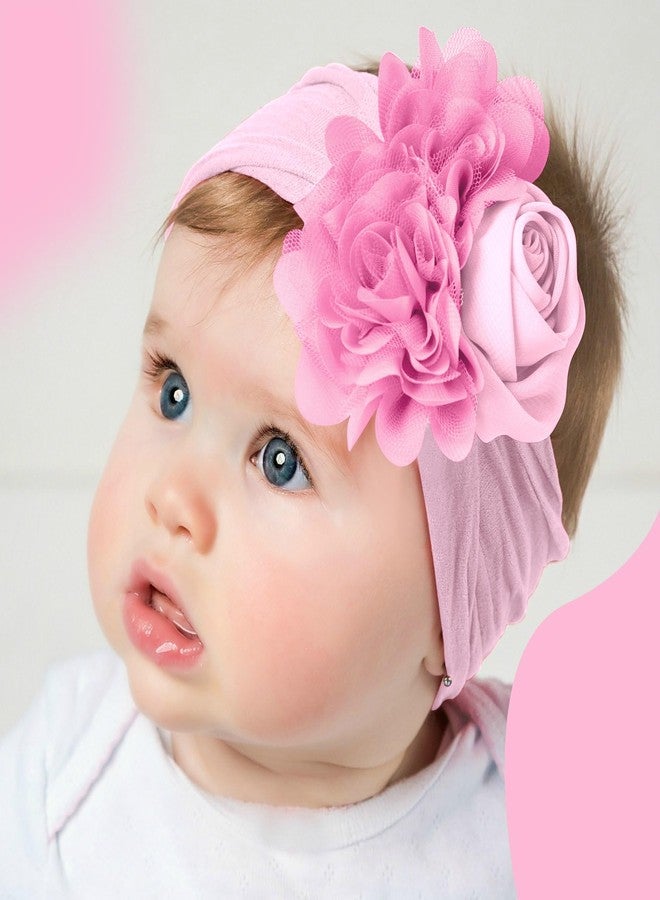 SYGA PACK OF 6 Baby Headbands Soft Nylon Fancy Flower Strechable Hairbands Newborn Infant Toddlers Kids 0-3 Year(Multicolor) - Image 4