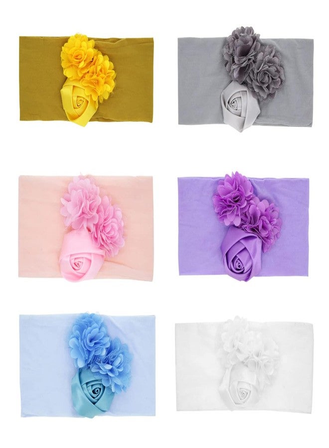 SYGA PACK OF 6 Baby Headbands Soft Nylon Fancy Flower Strechable Hairbands Newborn Infant Toddlers Kids 0-3 Year(Multicolor) - Image 1