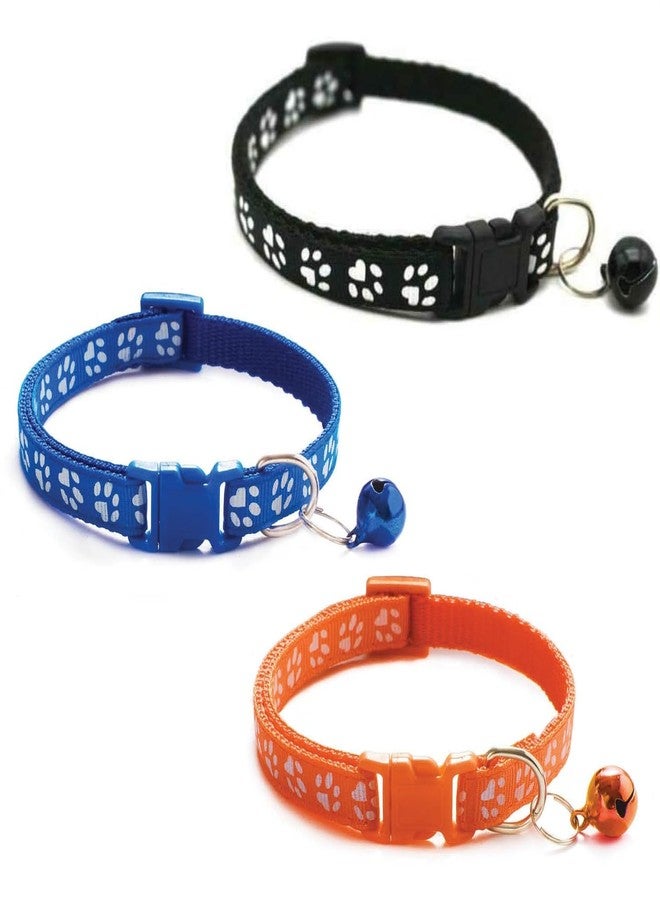 Litvibes Cat Collars Set of 3 with Bell,Kitten & Small Dogs Soft Adjustable Collar Safe,Solid & Protection Breakaway for Cats & Puppies,Cute Kitty with Paw Print-(Orange,Black,Dark Blue) - Image 1