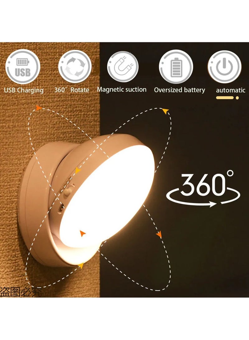 Motion Sensor Wireless LED Night Light (Cool White) 360 Degrees Rotated Induction Light with Magnetic Base USB Rechargeable Night Lamp for Closet Stairs Bedroom Kitchen Hallway - Image 2