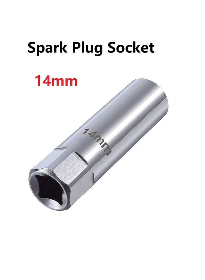 14mm 2 in 1 Magnetic Spark Plug Socket Wrench Adapter Steel Car Engine Repair Tool - Image 1