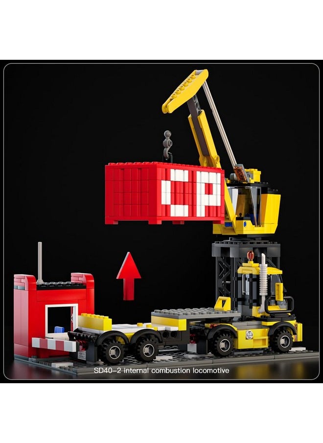 mould king Mould King Remote Control Train Building Set, 1170pcs Diesel Locomotive Train Toy with Loop Track, Crane, Containers Semi Trailer for Assembly, Construction Model Kit for Teens and Adults (Age 14+)  - Image 2