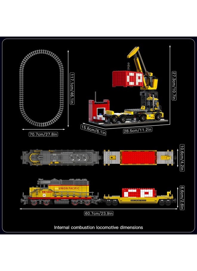 mould king Mould King Remote Control Train Building Set, 1170pcs Diesel Locomotive Train Toy with Loop Track, Crane, Containers Semi Trailer for Assembly, Construction Model Kit for Teens and Adults (Age 14+)  - Image 4