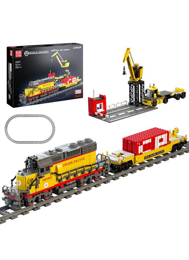 mould king Mould King Remote Control Train Building Set, 1170pcs Diesel Locomotive Train Toy with Loop Track, Crane, Containers Semi Trailer for Assembly, Construction Model Kit for Teens and Adults (Age 14+)  - Image 1