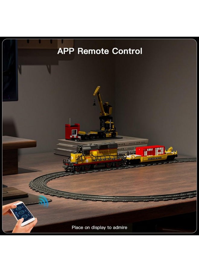 mould king Mould King Remote Control Train Building Set, 1170pcs Diesel Locomotive Train Toy with Loop Track, Crane, Containers Semi Trailer for Assembly, Construction Model Kit for Teens and Adults (Age 14+)  - Image 5