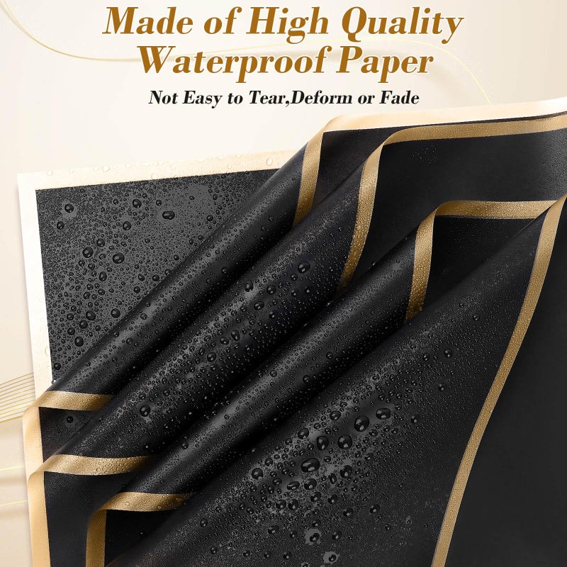 cridoz 20 Sheets Flower Bouquet Wrapping Paper with 12 Pieces Gold Butterfly Decorations for Flower Bouquets, Waterproof Floral Bouquet Wrapping Paper for Flower, Gift Wrapping(Black) - Image 4