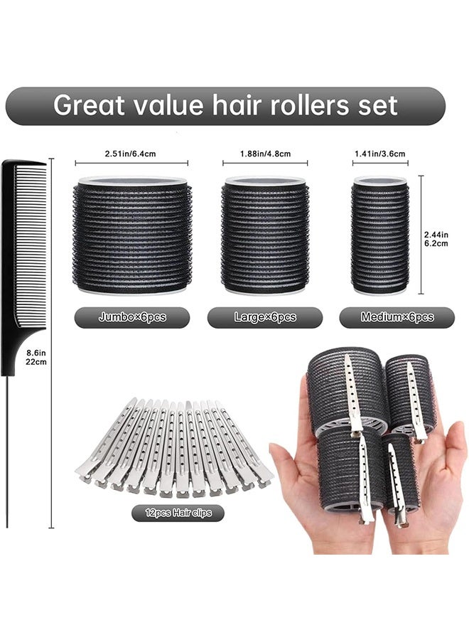 JS 50 Pcs Hair Curlers Set, 4 Different Sizes Self Grip Hair Curler Roller with 12 Pcs Hair Duckbill Clips and 12 Pcs Hair Clips with Comb and Storage Pouch for Salon - Image 3