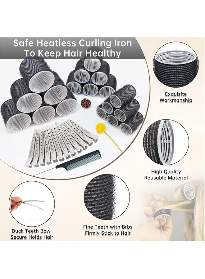 JS 50 Pcs Hair Curlers Set, 4 Different Sizes Self Grip Hair Curler Roller with 12 Pcs Hair Duckbill Clips and 12 Pcs Hair Clips with Comb and Storage Pouch for Salon - Image 4