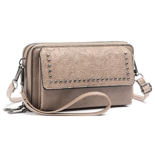 FALAN MULE Crossbody Bags for Women Small Leather Cell Phone Wallet Wristlet Purse with Zip Around 2 Strap - Image 1