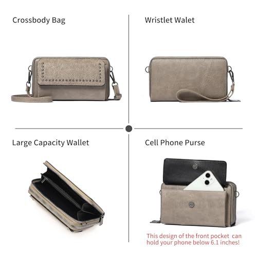 FALAN MULE Crossbody Bags for Women Small Leather Cell Phone Wallet Wristlet Purse with Zip Around 2 Strap - Image 5