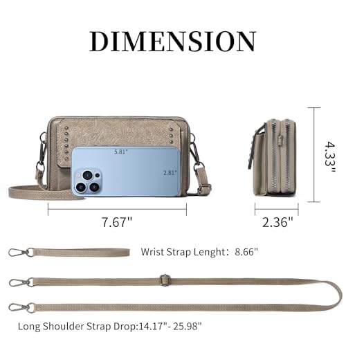 FALAN MULE Crossbody Bags for Women Small Leather Cell Phone Wallet Wristlet Purse with Zip Around 2 Strap - Image 2
