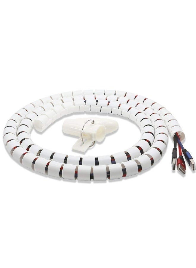 Cable Management System – 1.5m x 28mm Heavy-Duty Spiral Wire Organizer with Adjustable Clips – Fire-Retardant PE Sleeve for TV/PC/Office/Home Theater Wiring (White) - Image 1