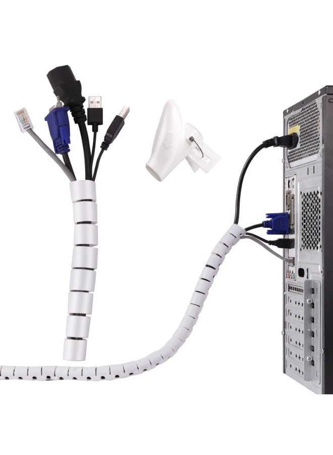 Cable Management System – 1.5m x 28mm Heavy-Duty Spiral Wire Organizer with Adjustable Clips – Fire-Retardant PE Sleeve for TV/PC/Office/Home Theater Wiring (White) - Image 2