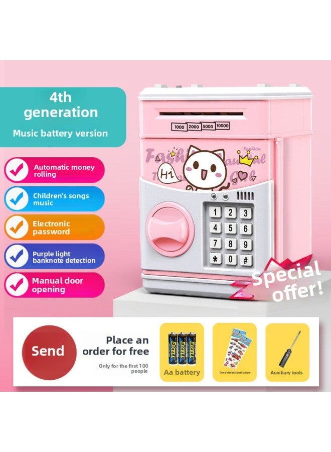 One-piece Delivery Creative Password Piggy Bank Can Save Removable Insurance Box Cabinet Coin Piggy Bank Cash Machine Toy-Color:821 Pink Cat [password Open Door * Automatic Money Roll * Music]] - Image 1