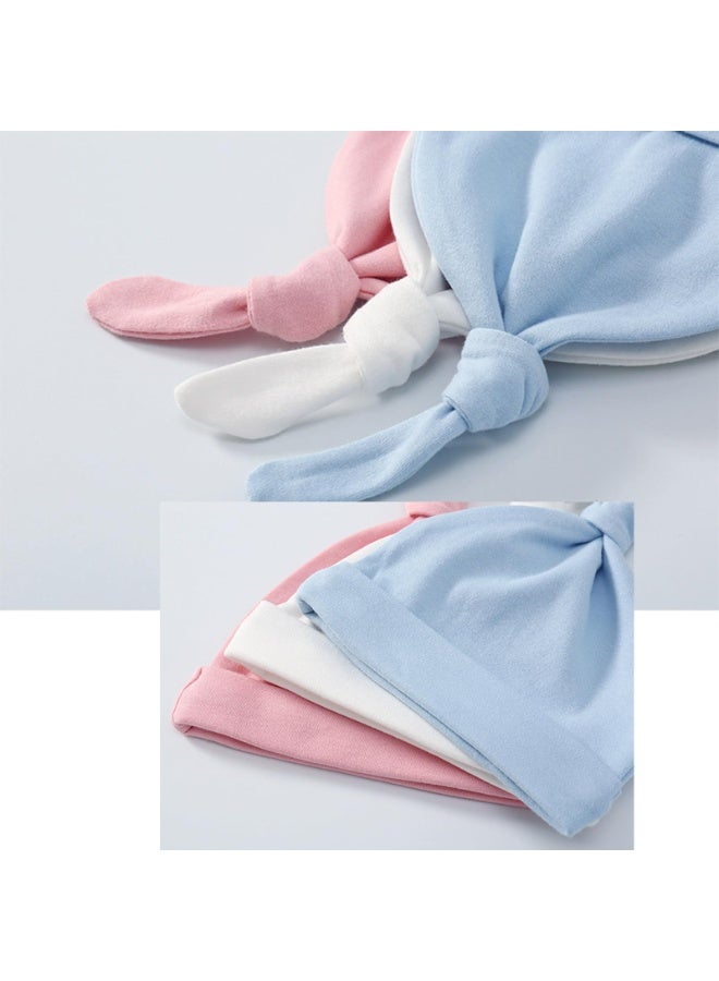 Baby Beanie Hats 4-Pack, Cotton Knotted Caps, 0-3 Months, White Pink Blue Mint - Image 3