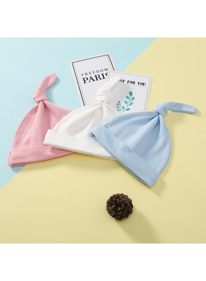 Baby Beanie Hats 4-Pack, Cotton Knotted Caps, 0-3 Months, White Pink Blue Mint - Image 5