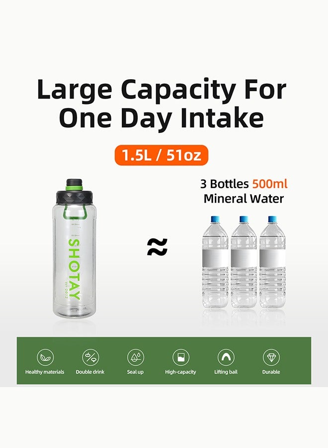 شوتاي زجاجات مياه رياضية سعة 1.5 لتر من شوتاي، نصف جالون، تحفيزية، مع مؤشر للوقت، وماصة قابلة للإزالة، خالية من مادة بيسفينول أ ومضادة للتسرب، إبريق مياه كبير للياقة البدنية وصالة الألعاب الرياضية والرياضة والتخييم. - Image 3