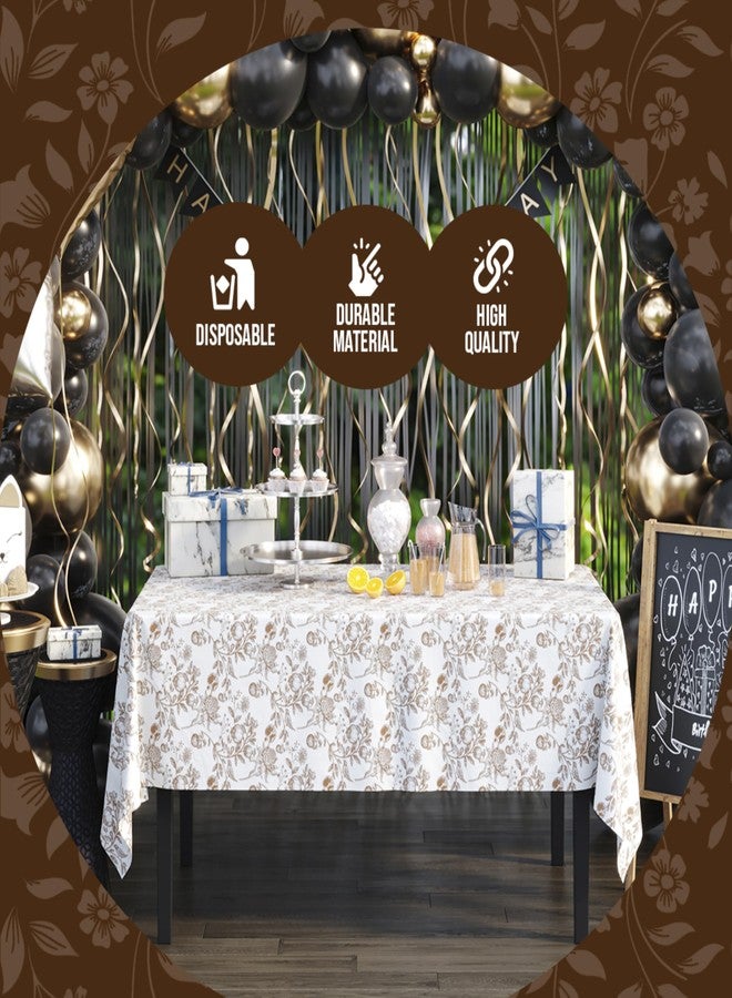 Trendables Pack of 2 Floral Plastic Table Cloth - Size: 54 x 108" Rectangle Disposable Tablecloth for Parties - Color: White & Brown Pomegranate Design - Ideal for for Birthdays, Parties & More - Image 4